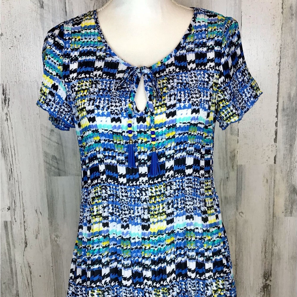 Melissa Paige Blue Graphic Cut Out Blouse